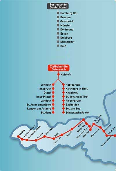 Abfahrts- und Zielbahnhöfe Schnee Express Abfahrts- und Zielbahnhöfe Schnee Express